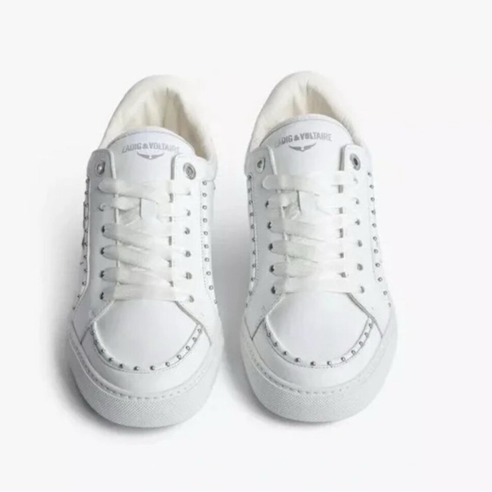 Zadig & Voltaire | Beaded Studded Leather Sneakers White | EU 39